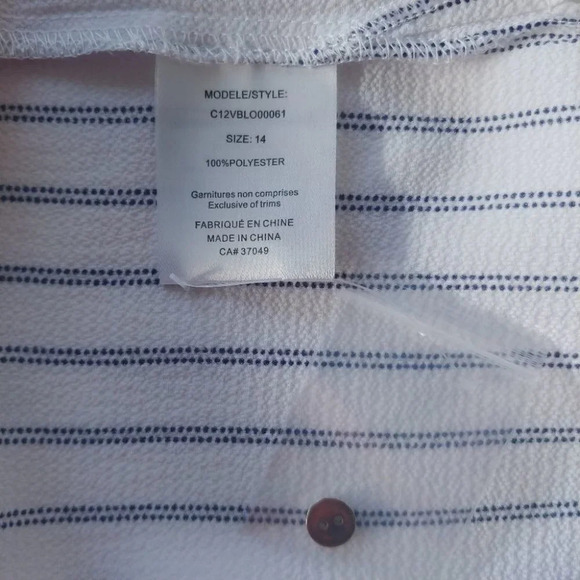 Claire France Striped Bitton Down Blouse White  Blue Silver 14 - Picture 10 of 10